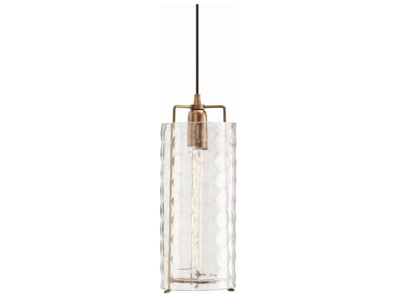 Arteriors Home Ice 1-Light Antique Brass With Etched Clear Glass Cylinder Linear Pendant
