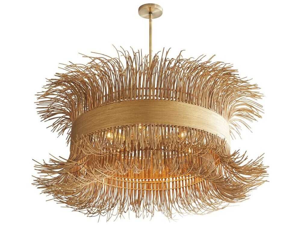Arteriors Home Filamento 6-Light Natural Rattan Antique Brass Pendant