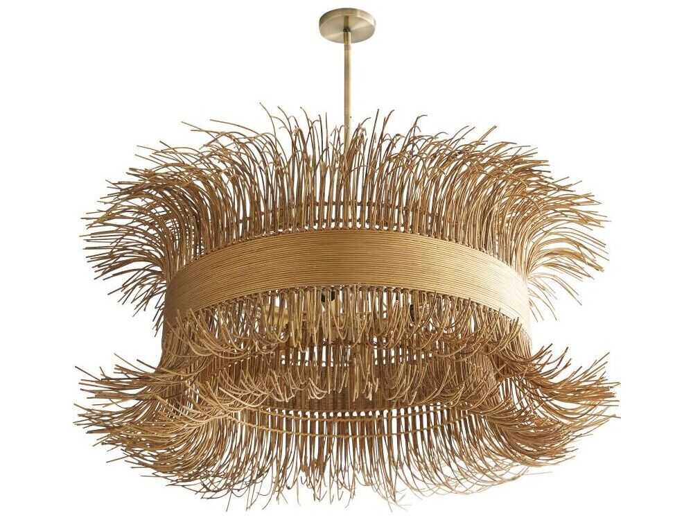 Arteriors Home Filamento 6-Light Natural Rattan Antique Brass Pendant