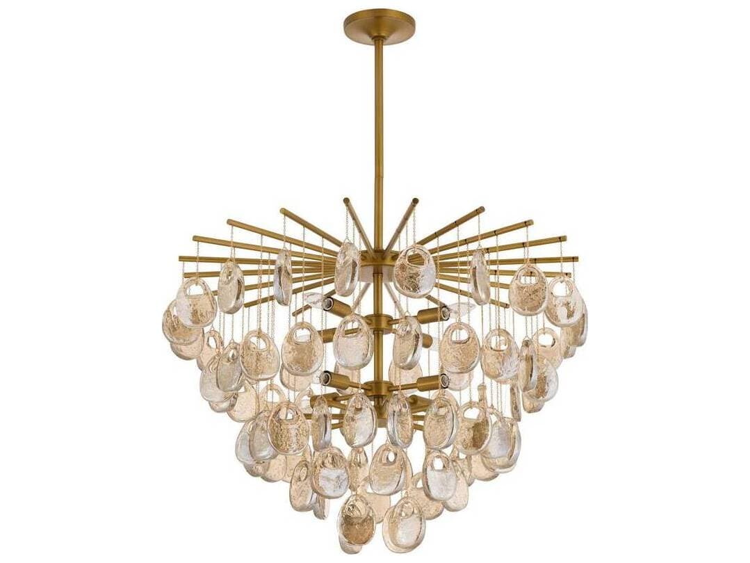 Arteriors Home Jacqueline Arteriors Home 8-Light Amber Antique Brass Gold Tiered Chandelier