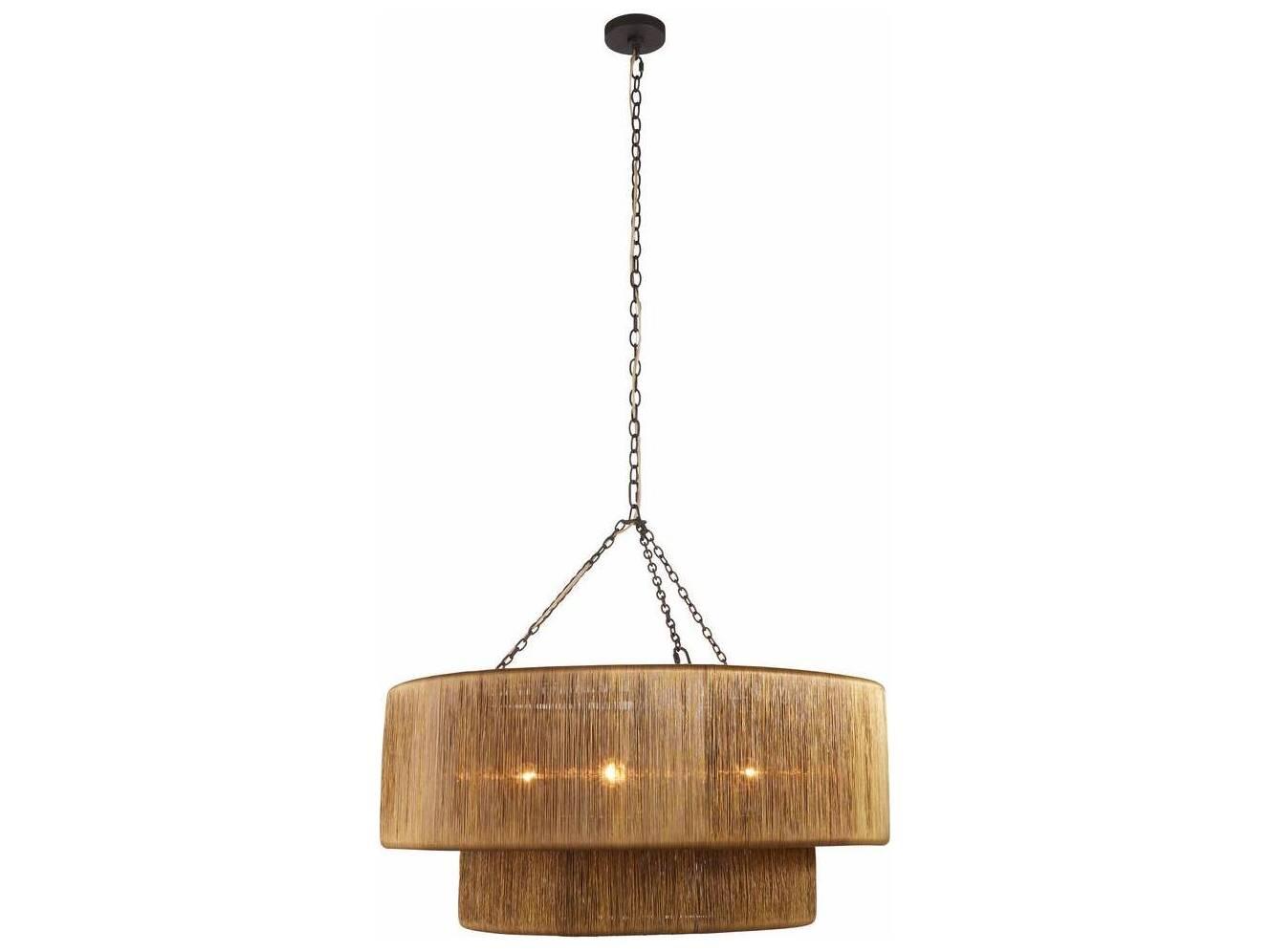 Arteriors Home Creighton 3-Light Vintage Brass Blackened Iron Drum Tiered Chandelier