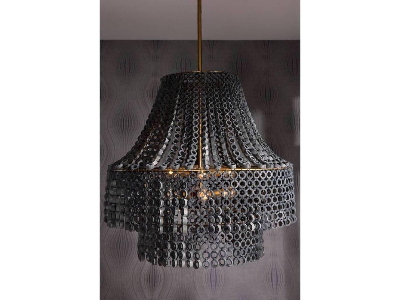 Arteriors Home Hannie 8-Light Gray Wash Antique Brass Tiered Chandelier