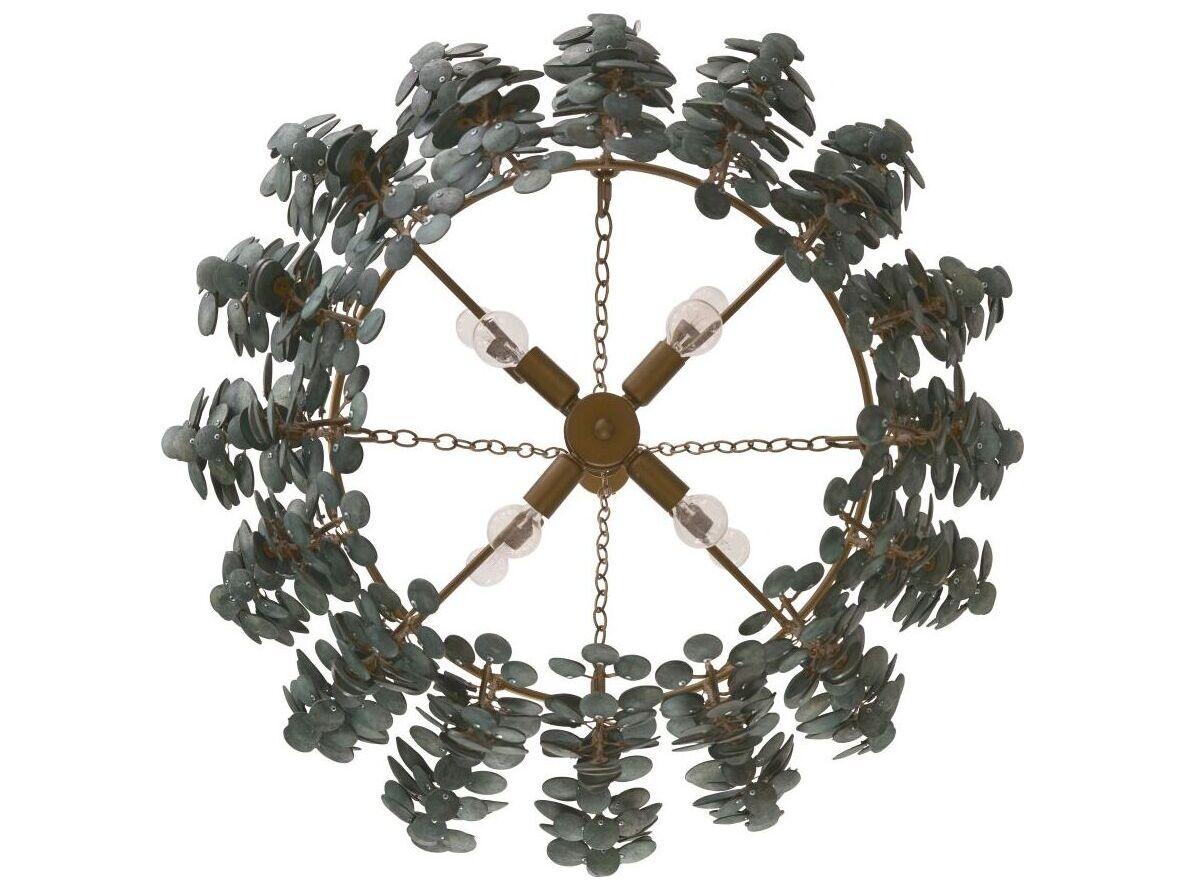 Arteriors Home Bilal 8-Light Eucalyptus Stain Antique Brass Green Chandelier