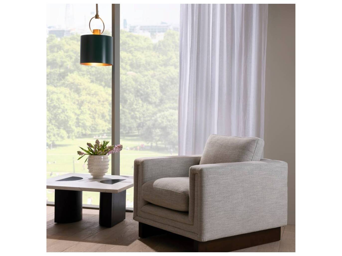 Arteriors Home Tarlow 1-Light Pine Antique Brass Green Drum Mini Pendant