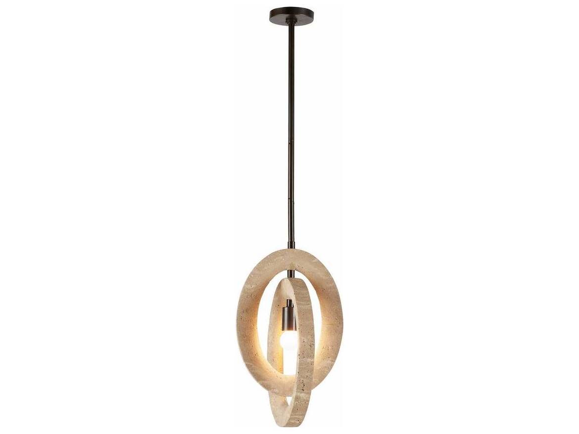 Arteriors Home Collins 1-Light Faux Travertine English Bronze Brown Round Mini Pendant