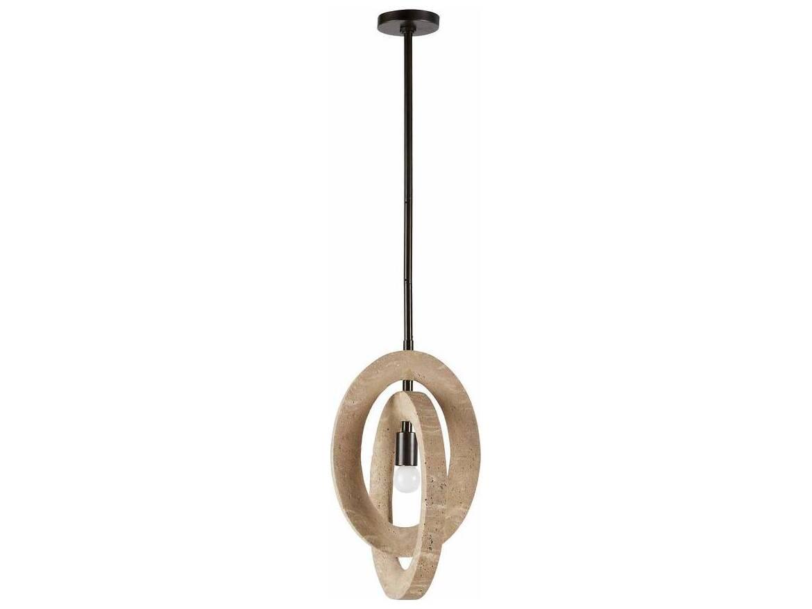 Arteriors Home Collins 1-Light Faux Travertine English Bronze Brown Round Mini Pendant