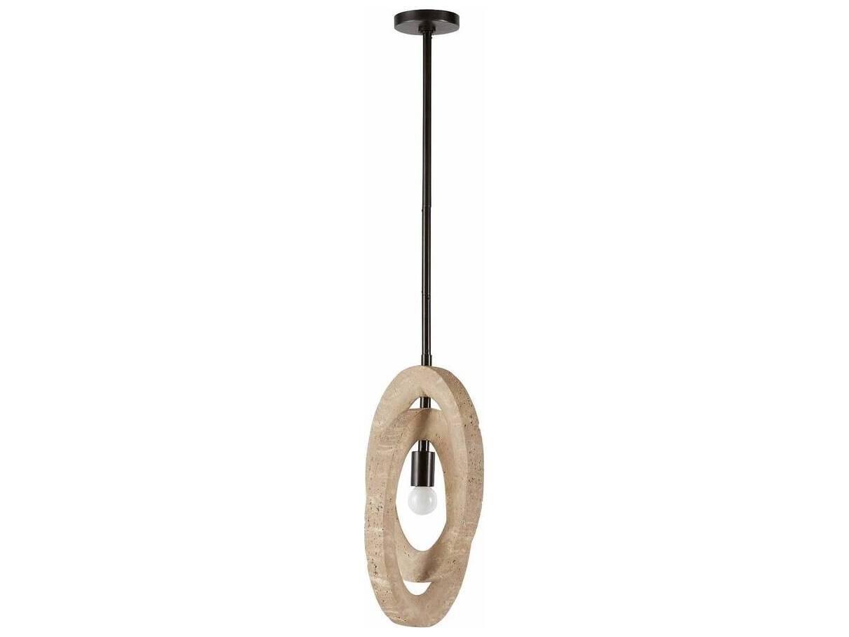 Arteriors Home Collins 1-Light Faux Travertine English Bronze Brown Round Mini Pendant