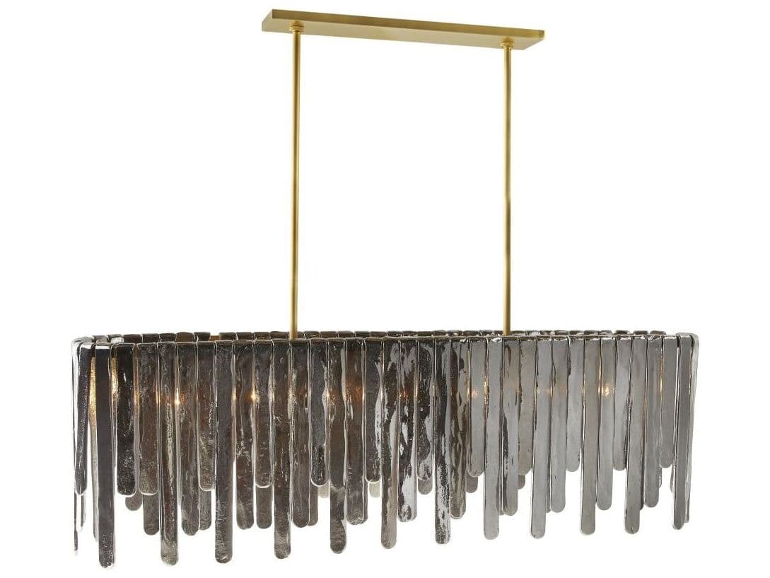 Arteriors Home Leighton 7-Light Smoke Luster Antique Brass Geometric Linear Island Pendant