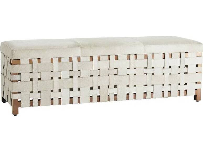 Arteriors Home Elis White Rose Gold Leather Accent Bench