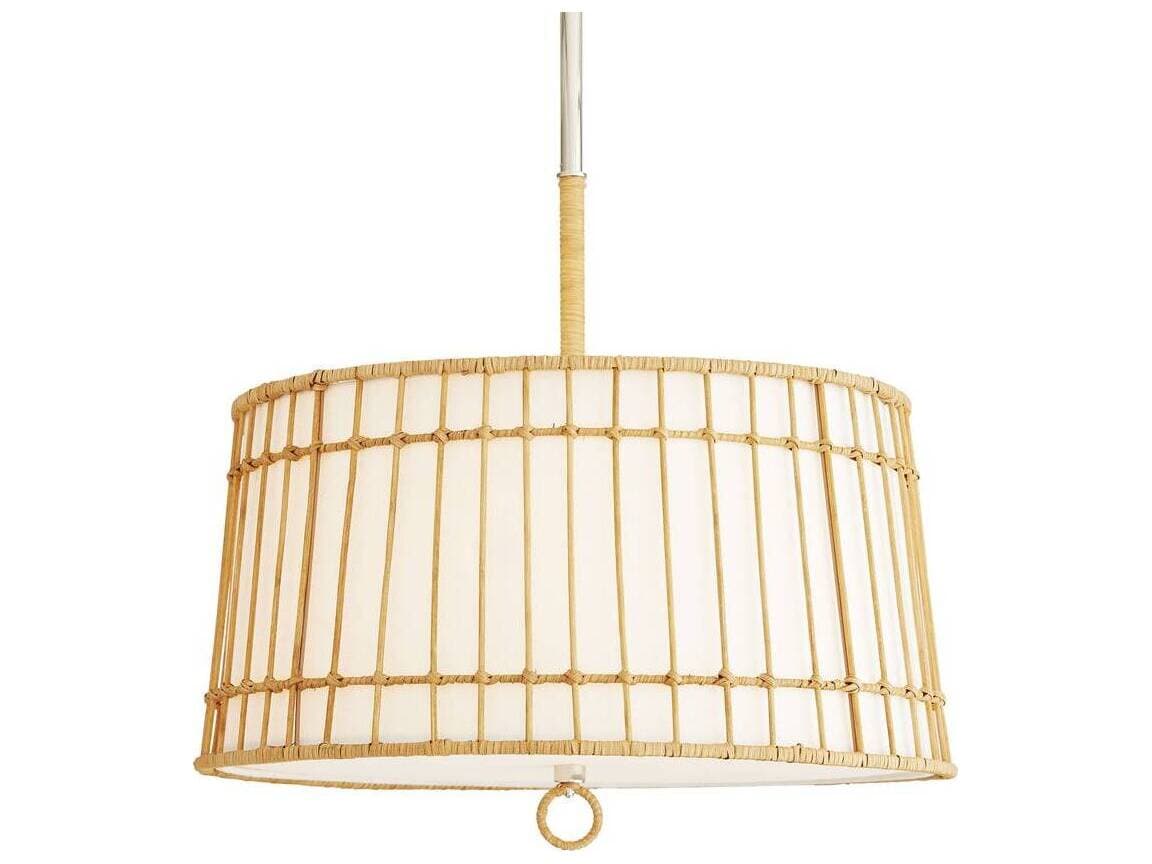 Arteriors Home Sea 4-Light Natural Rattan Polished Nickel Brown Drum Pendant