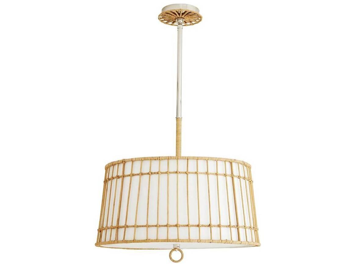 Arteriors Home Sea 4-Light Natural Rattan Polished Nickel Brown Drum Pendant