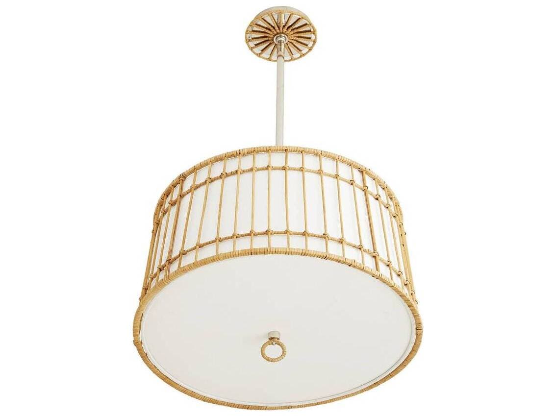 Arteriors Home Sea 4-Light Natural Rattan Polished Nickel Brown Drum Pendant
