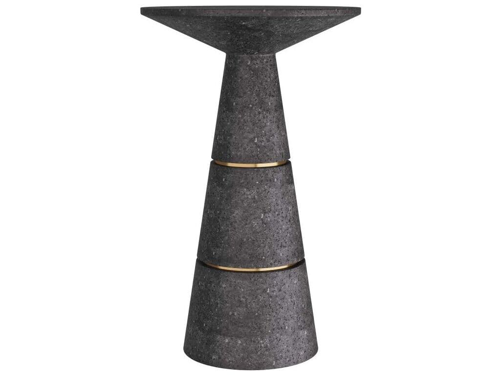 Arteriors Home Round Stone Charcoal Antique Brass Verwall End Table