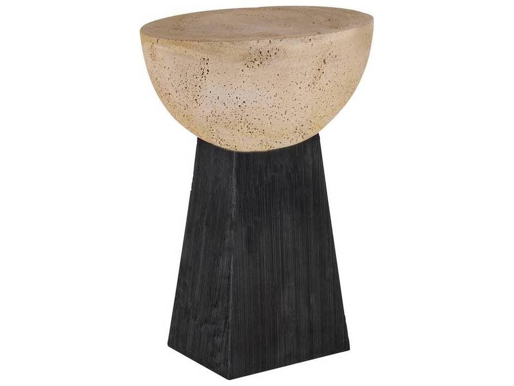 Arteriors Home Round Concrete Chai Travertine Black Dorian End Table