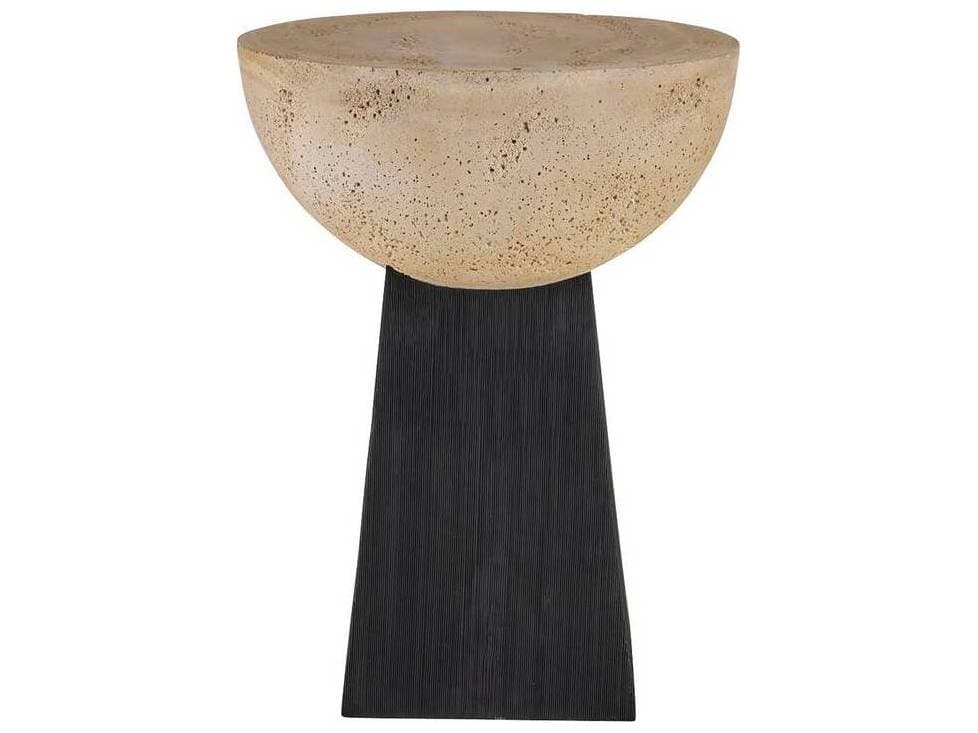 Arteriors Home Round Concrete Chai Travertine Black Dorian End Table
