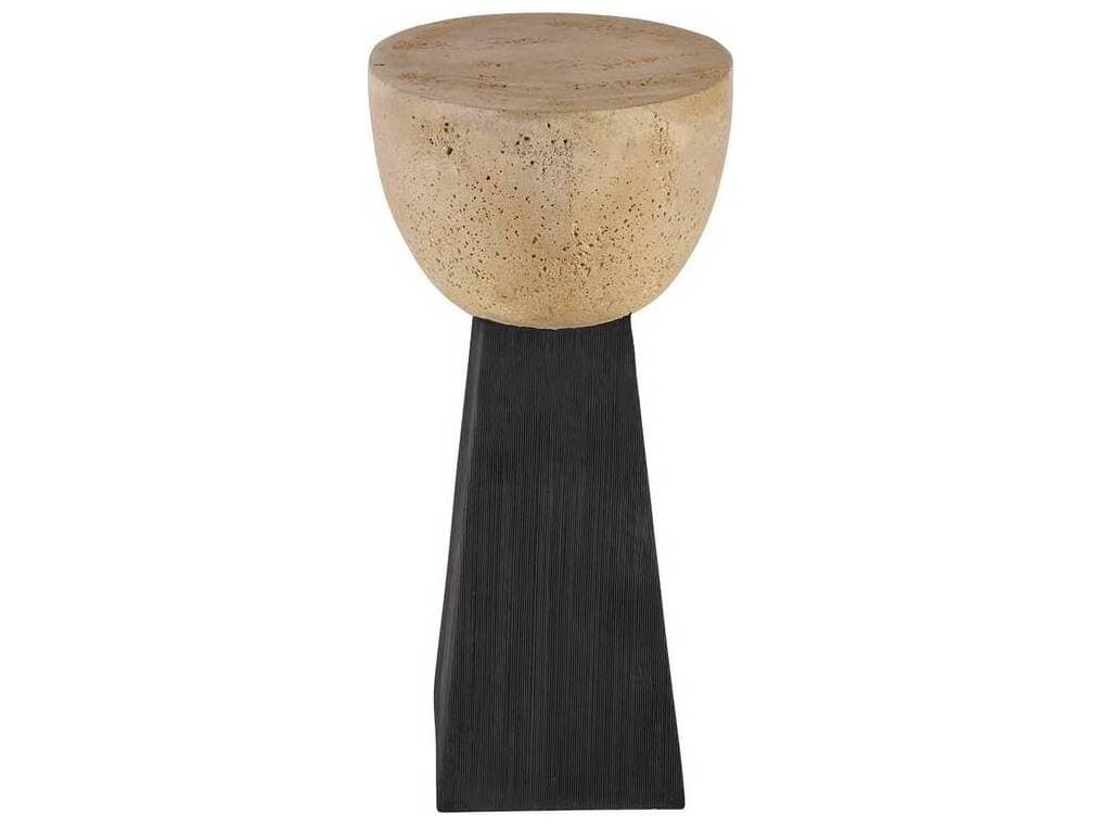 Arteriors Home Round Concrete Chai Travertine Black Dorian End Table
