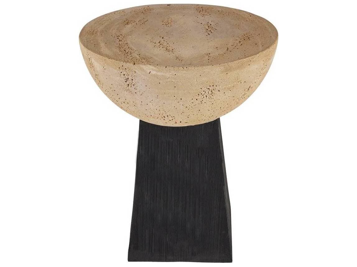 Arteriors Home Round Concrete Chai Travertine Black Dorian End Table