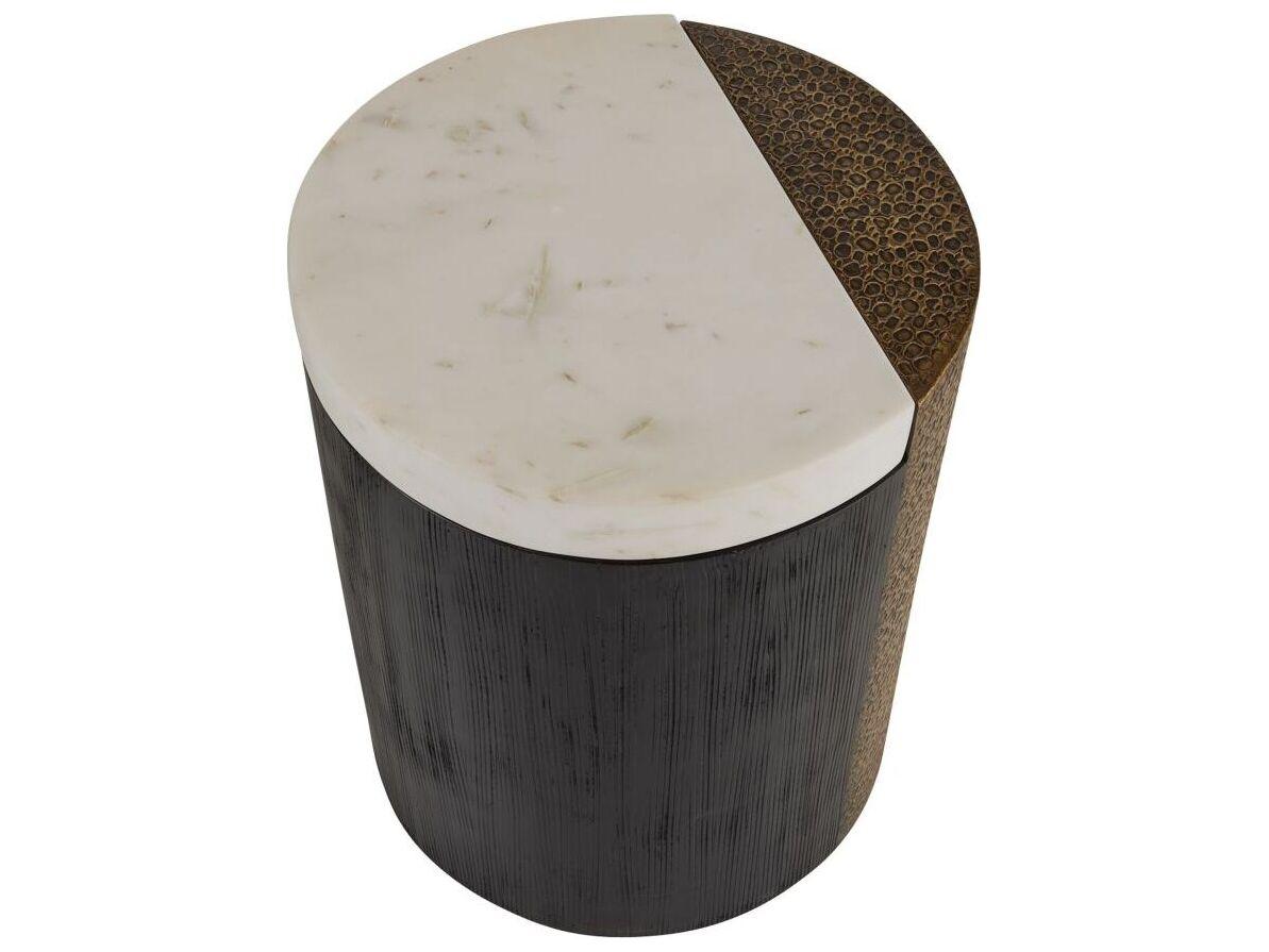 Arteriors Home Round Marble White Antique Brass Celestine End Table