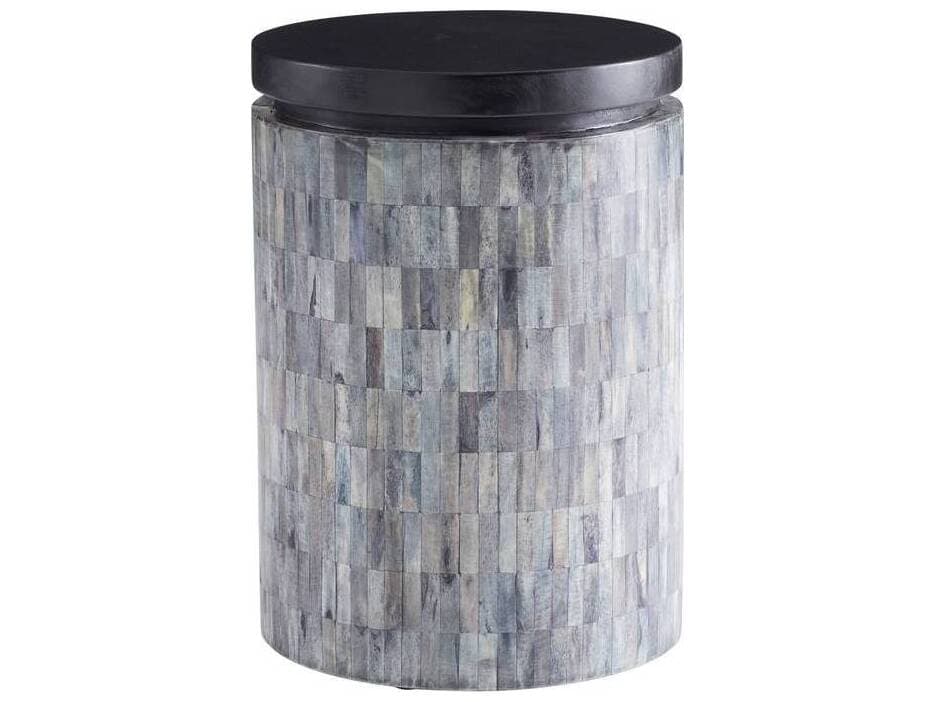 Arteriors Home Round Wood Ebony Natural Gray Garner End Table