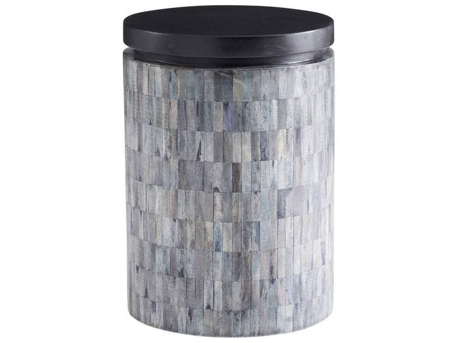 Arteriors Home Round Wood Ebony Natural Gray Garner End Table