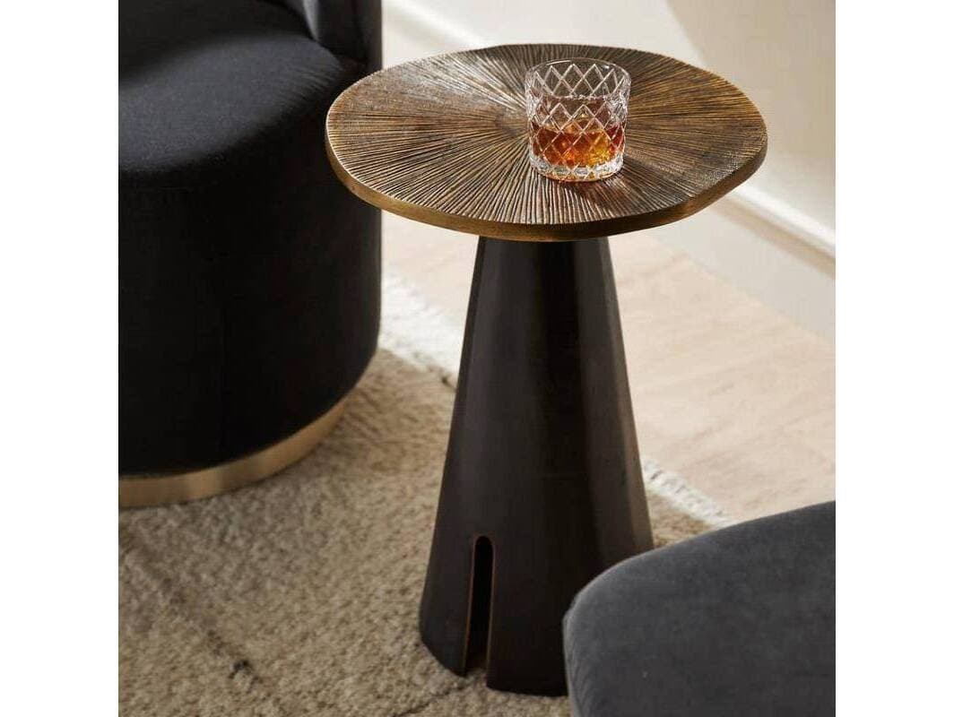 Arteriors Home Katara Round Metal Antique Brass Bronze Gold Black End Table