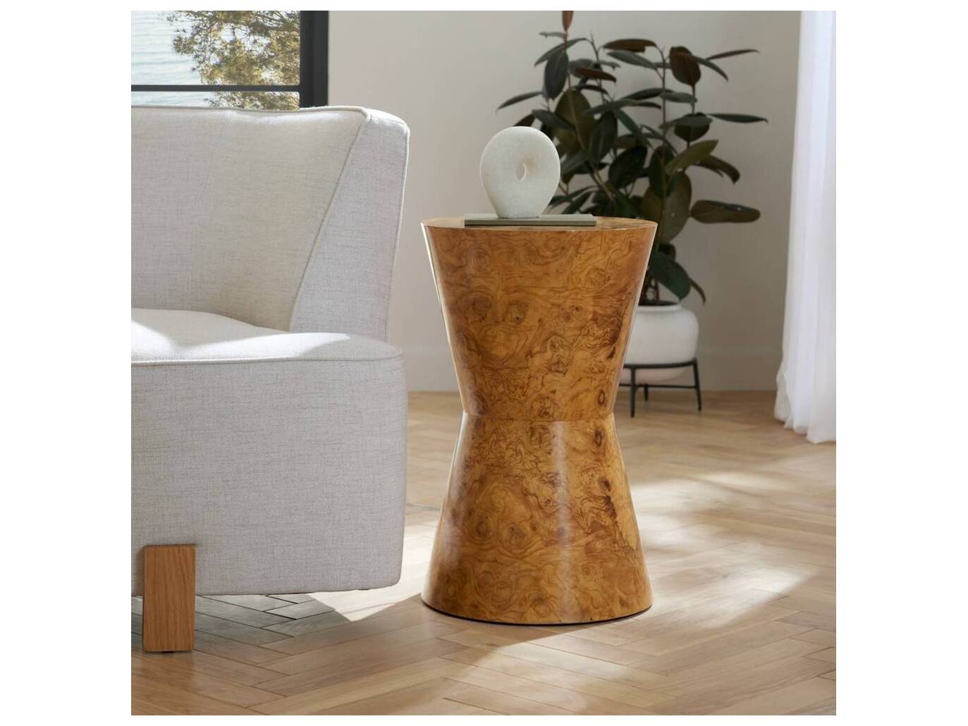 Arteriors Home Costello Round Wood Blonde Burl End Table