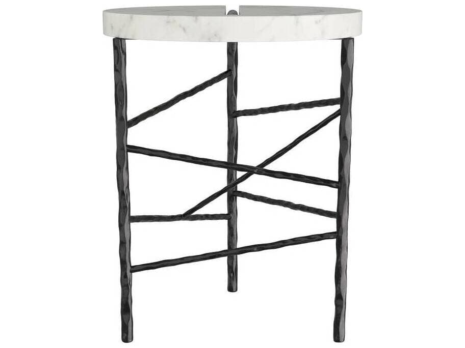 Arteriors Home Round Marble White Blackened Iron Atlas End Table