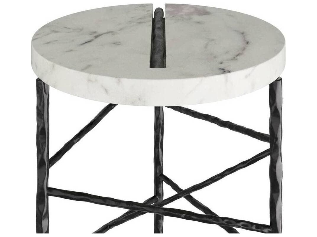 Arteriors Home Round Marble White Blackened Iron Atlas End Table