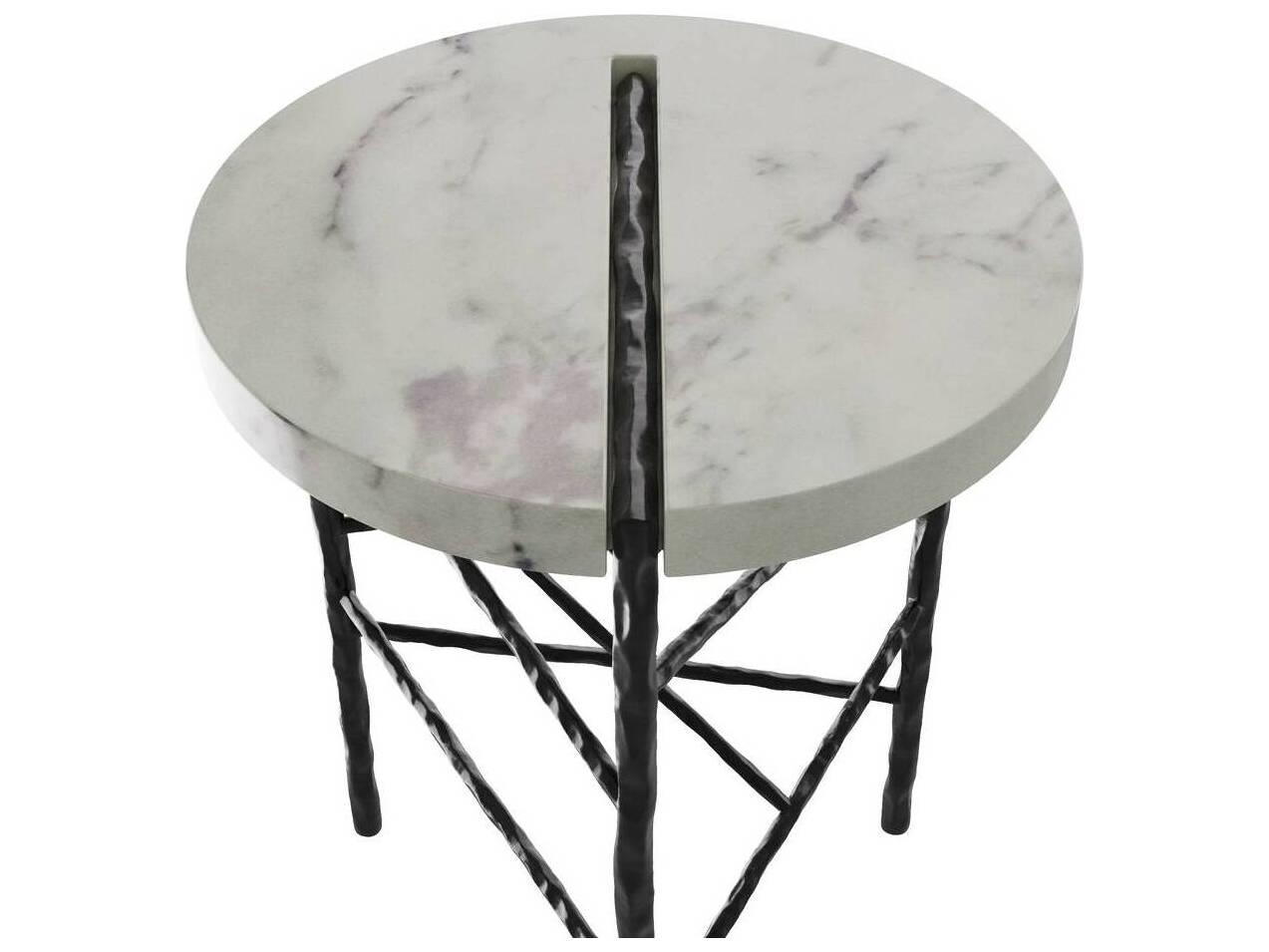 Arteriors Home Round Marble White Blackened Iron Atlas End Table