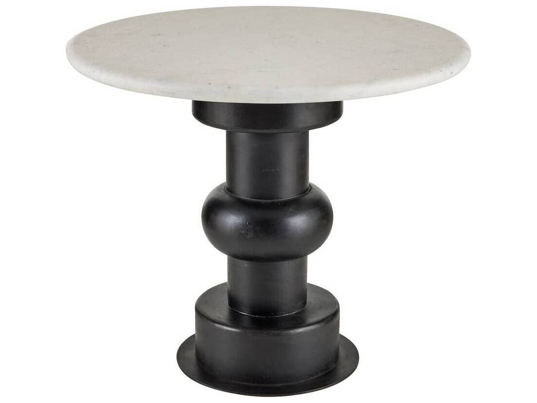 Arteriors Home Round Marble White Ebony Devito End Table