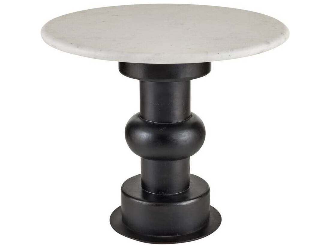 Arteriors Home Round Marble White Ebony Devito End Table