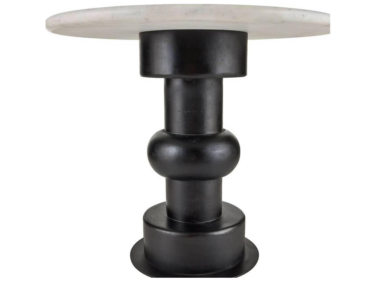 Arteriors Home Round Marble White Ebony Devito End Table