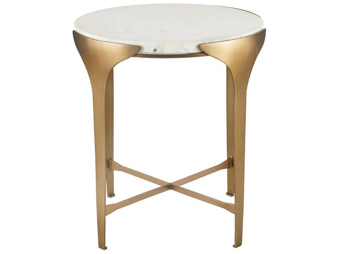 Arteriors Home Round Marble White Antique Brass Janine End Table