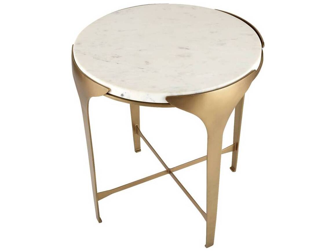 Arteriors Home Round Marble White Antique Brass Janine End Table