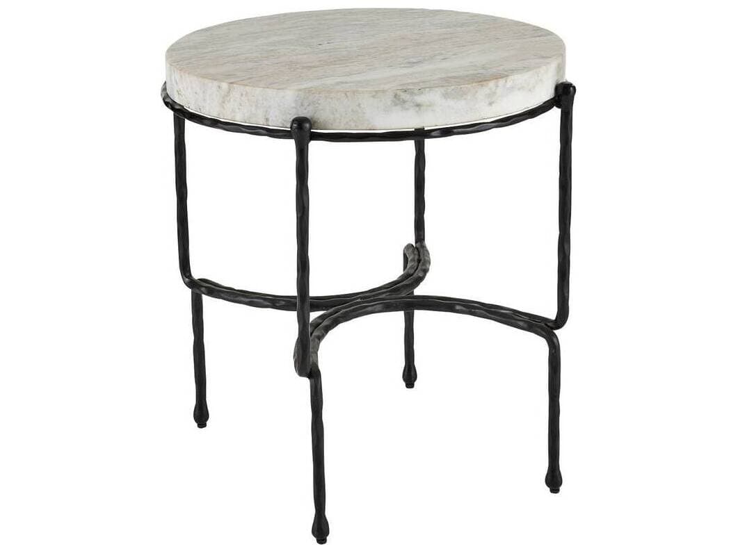 Arteriors Home Round Marble Toronto Blackened Iron Cedrick End Table