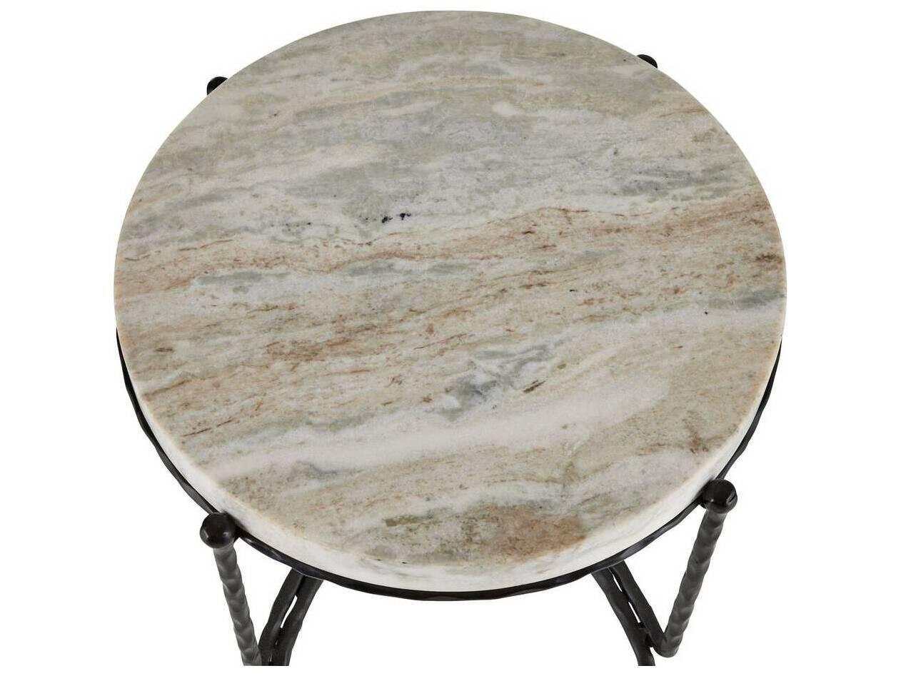 Arteriors Home Round Marble Toronto Blackened Iron Cedrick End Table