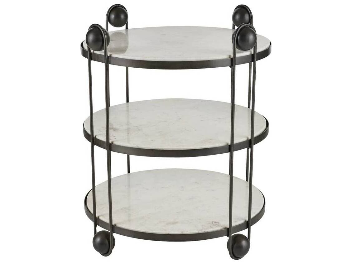 Arteriors Home Round Marble White Bronze Carlita End Table