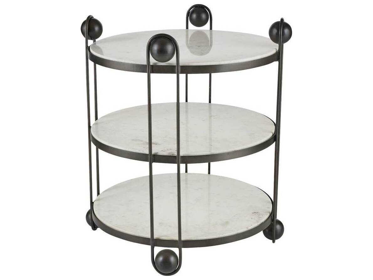 Arteriors Home Round Marble White Bronze Carlita End Table