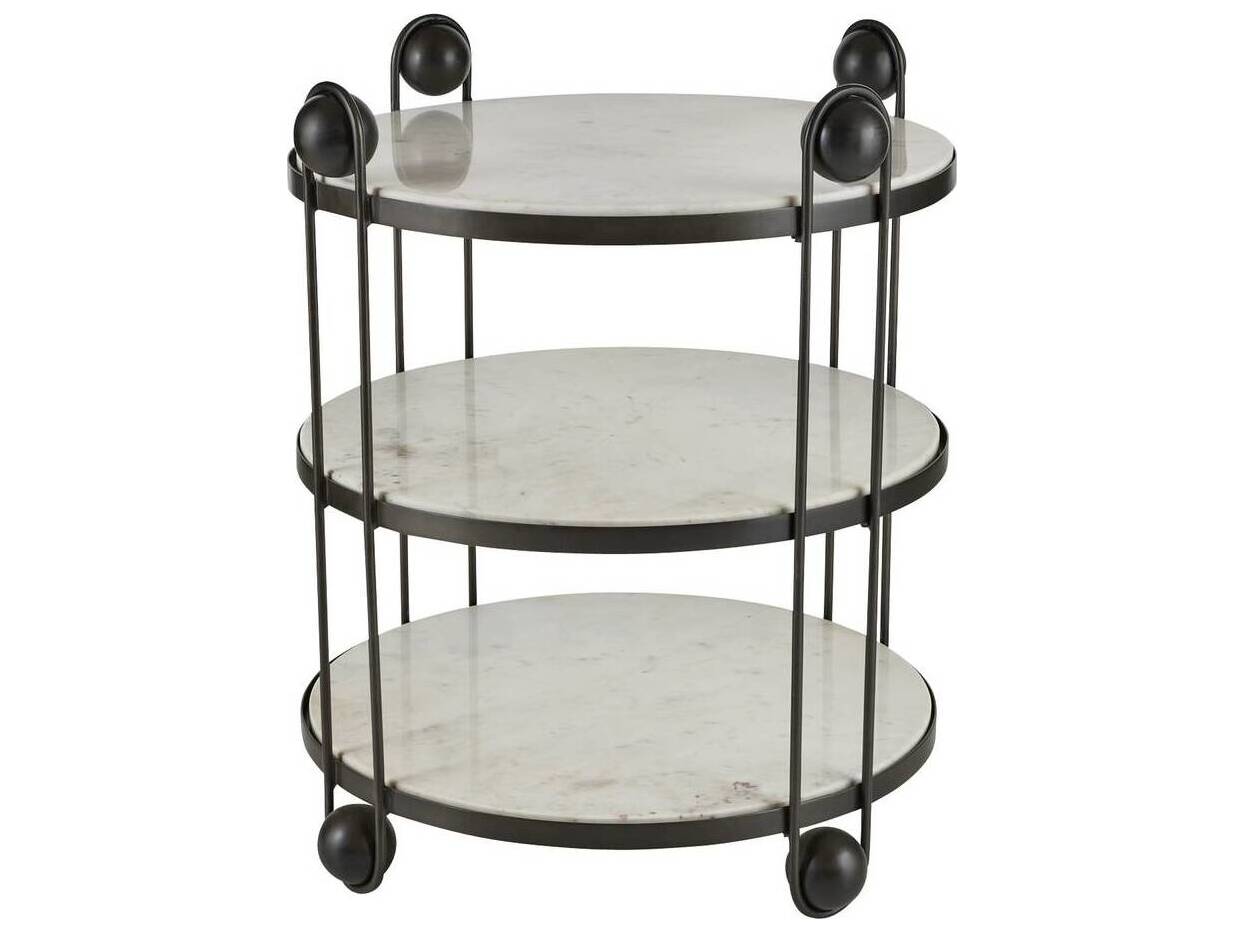 Arteriors Home Round Marble White Bronze Carlita End Table
