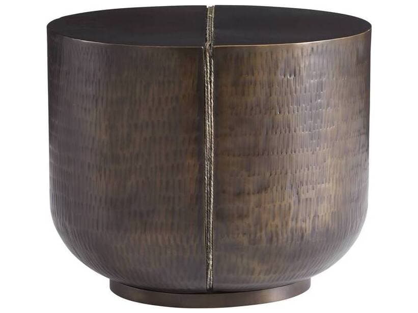 Arteriors Home Round Metal Antique Bronze Gray Fosser End Table