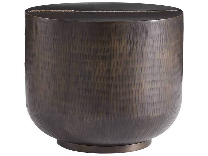 Arteriors Home Round Metal Antique Bronze Gray Fosser End Table