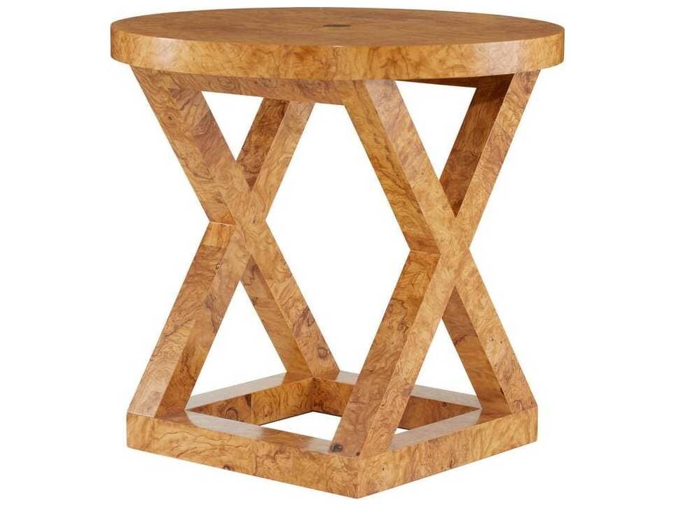 Arteriors Home Round Wood Blonde Burl Bronze Greer End Table