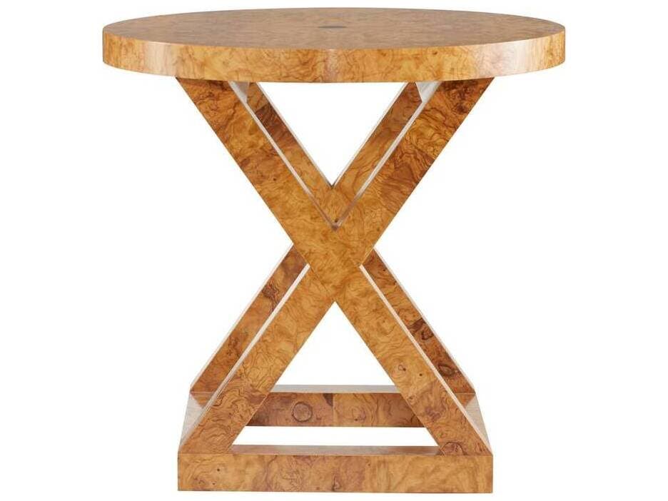Arteriors Home Round Wood Blonde Burl Bronze Greer End Table