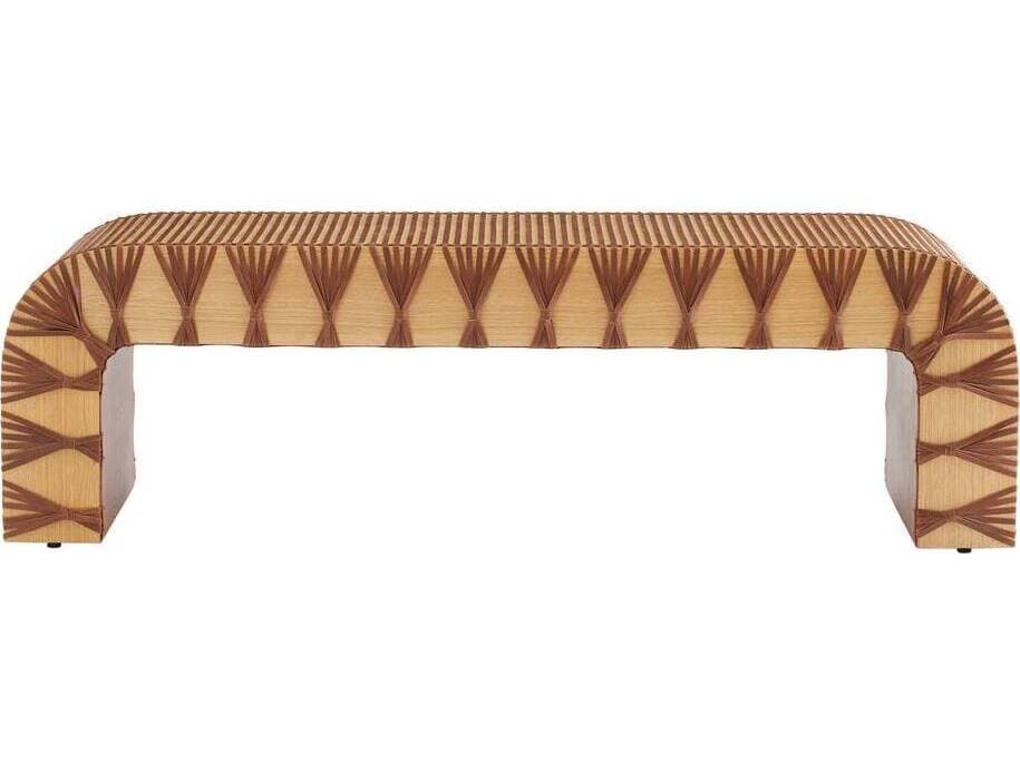 Arteriors Home Hutchins Deep Russet Natural Oak Leather Accent Bench