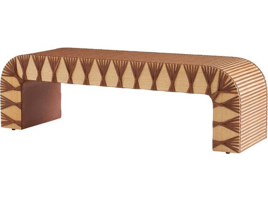 Arteriors Home Hutchins Deep Russet Natural Oak Leather Accent Bench