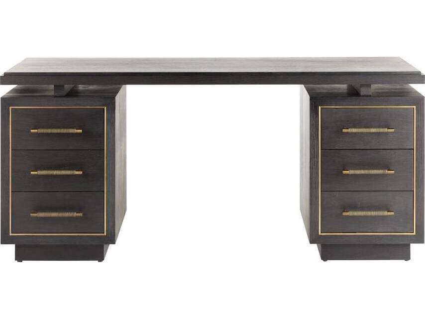 Arteriors Home Ebony Antique Brass Black Oak Wood Executive Desk Wixom