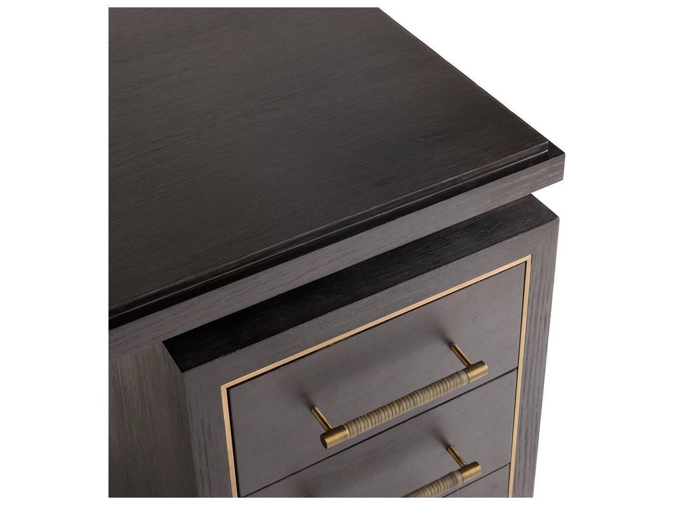 Arteriors Home Ebony Antique Brass Black Oak Wood Executive Desk Wixom