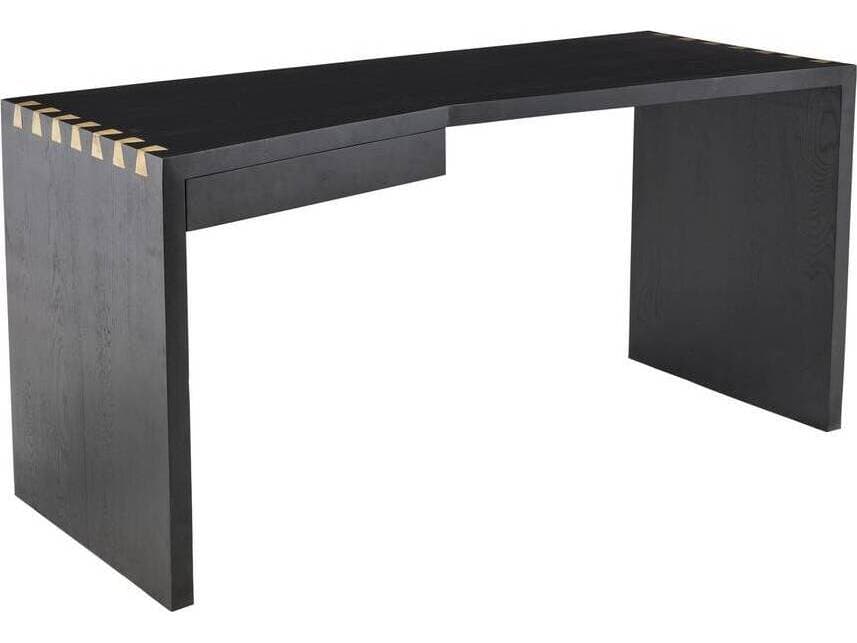Arteriors Home Ebony Antique Brass Black Oak Wood Writing Desk Zeus