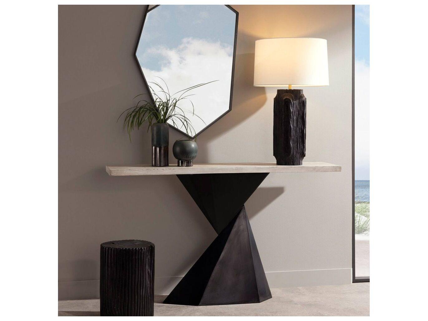 Arteriors Home Rectangular Wood Smoke Blackened Bronze Valder Console Table