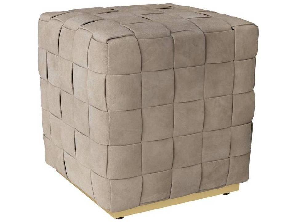 Arteriors Home Lakewood Dove Antique Brass Beige Suede Upholstered Ottoman